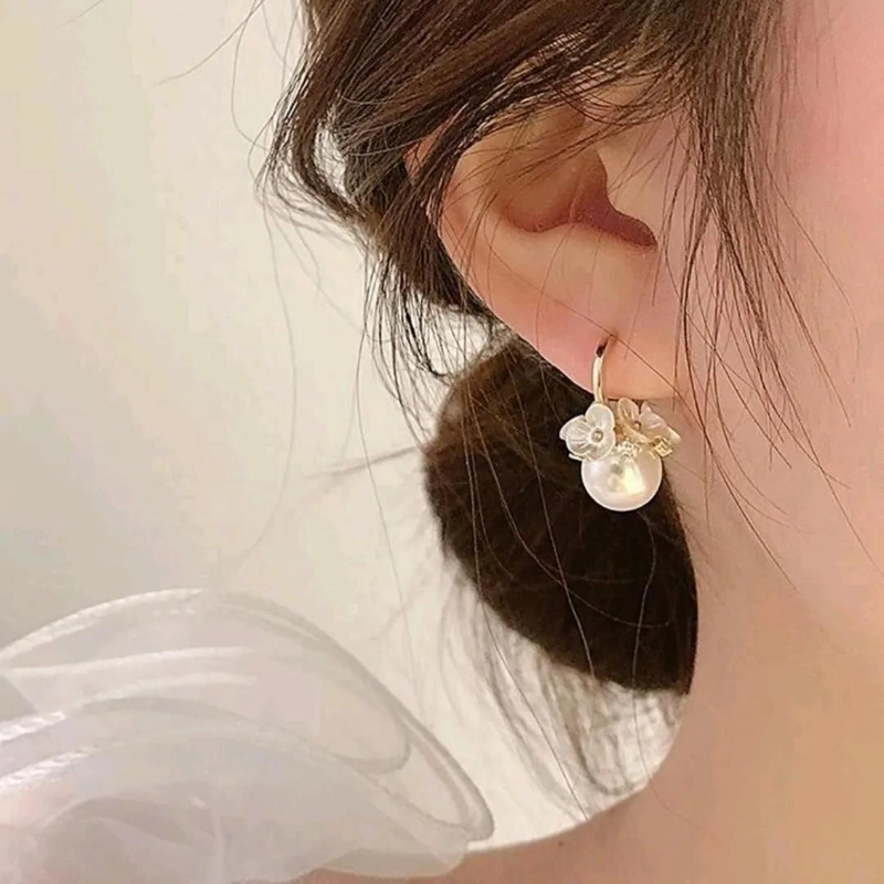 AROS ARGOLLA MAXI PERLA FLORES NACAR BAÑO ORO 18K - 3