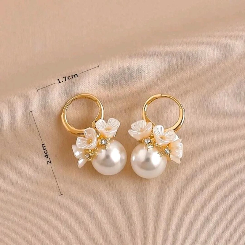 AROS ARGOLLA MAXI PERLA FLORES NACAR BAÑO ORO 18K - 5