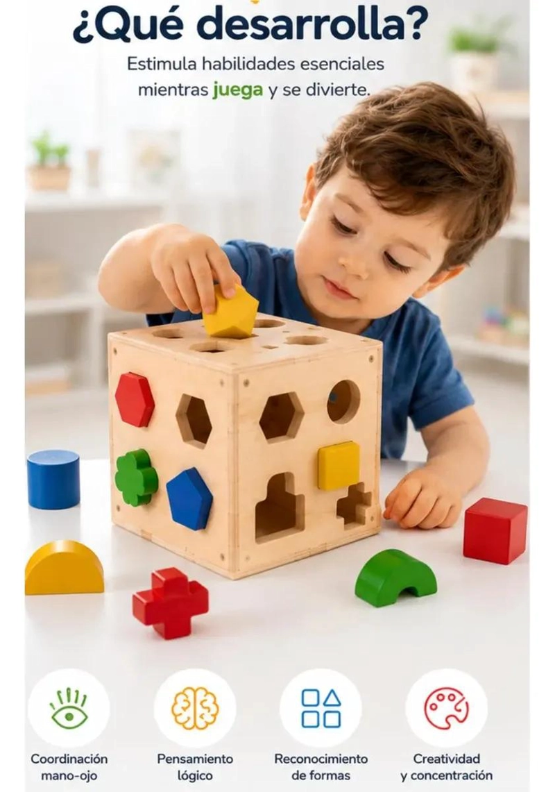 CUBO DIDACTICO DE MADERA CON 15 PIEZAS DE ENCAJE - 10
