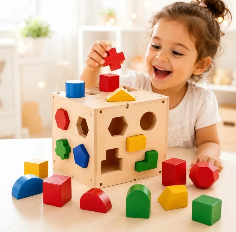 CUBO DIDACTICO DE MADERA CON 15 PIEZAS DE ENCAJE - 2