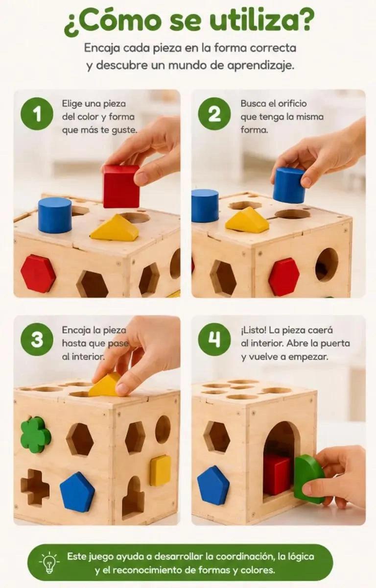 CUBO DIDACTICO DE MADERA CON 15 PIEZAS DE ENCAJE - 4