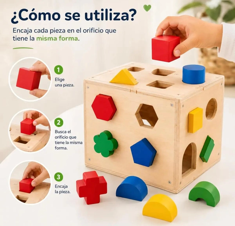 CUBO DIDACTICO DE MADERA CON 15 PIEZAS DE ENCAJE - 7
