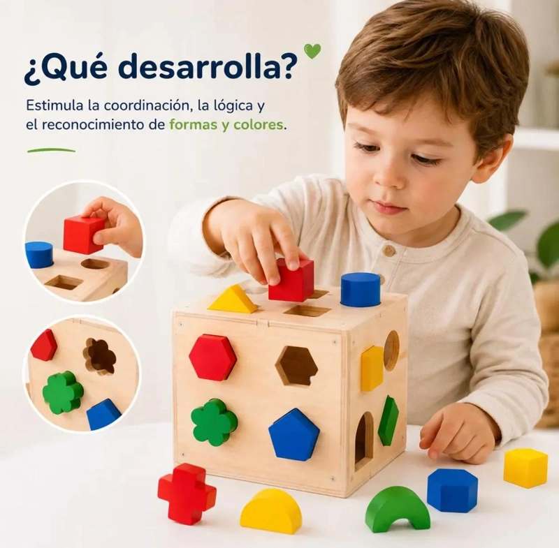 CUBO DIDACTICO DE MADERA CON 15 PIEZAS DE ENCAJE - 8