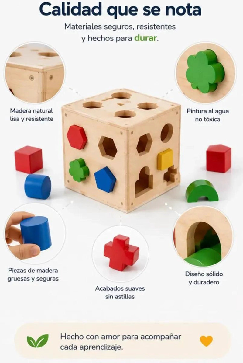 CUBO DIDACTICO DE MADERA CON 15 PIEZAS DE ENCAJE - 9