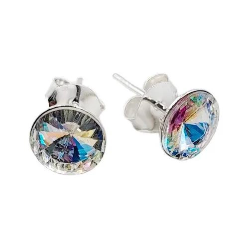 AROS REDONDOS DE CRISTAL TORNASOL EN PLATA FINA 925 - 1