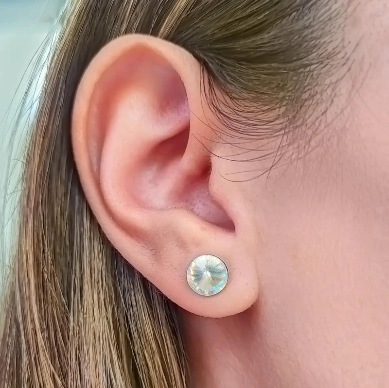 AROS REDONDOS DE CRISTAL TORNASOL EN PLATA FINA 925 - 2