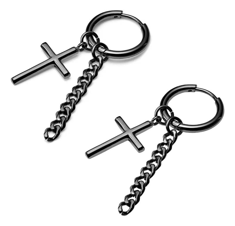 AROS DE ACERO INOXIDABLE CON CRUZ Y CADENA PARA HOMBRE - 1