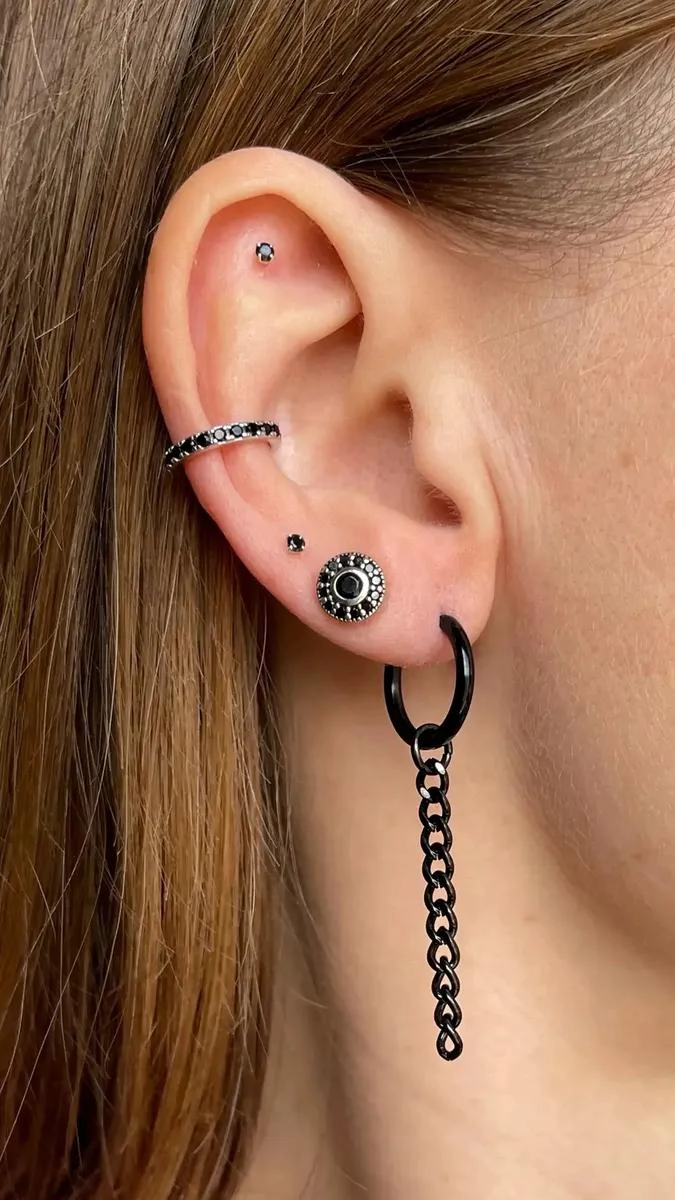 AROS DE ACERO INOXIDABLE CON CRUZ Y CADENA PARA HOMBRE - 4