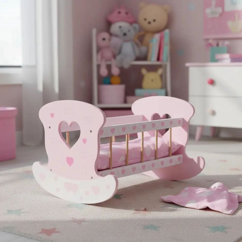 CUNA DE MUÑECAS DE MADERA ROSA 50X35X29 CM IDEAL PARA NIÑAS - 6