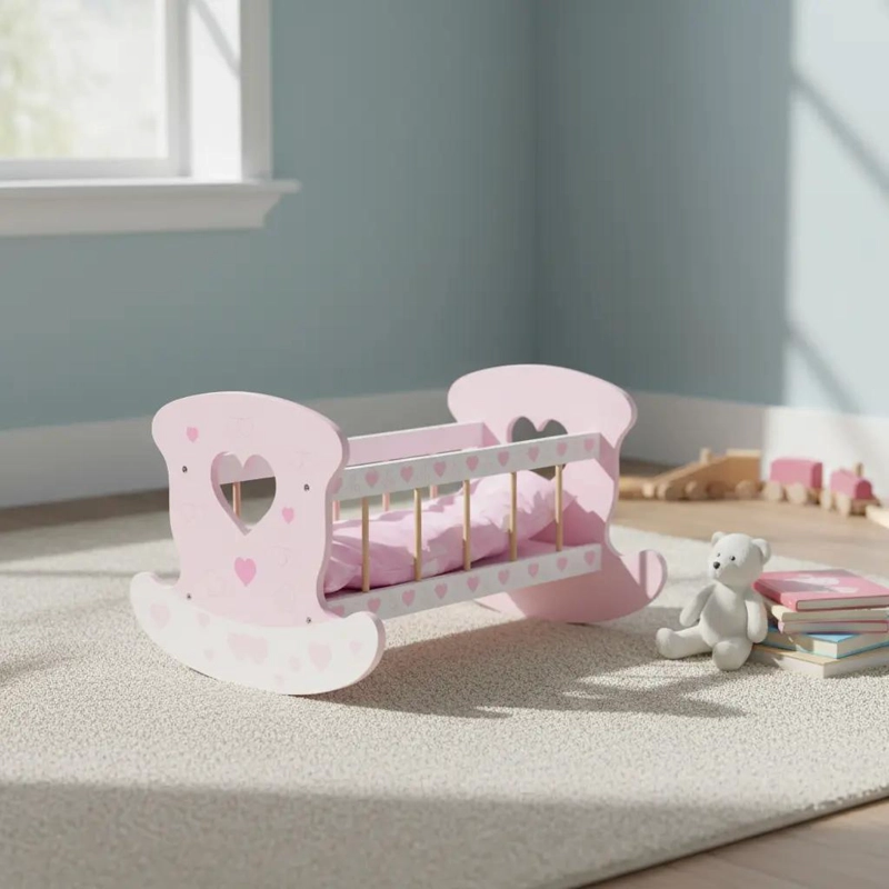CUNA DE MUÑECAS DE MADERA ROSA 50X35X29 CM IDEAL PARA NIÑAS - 9