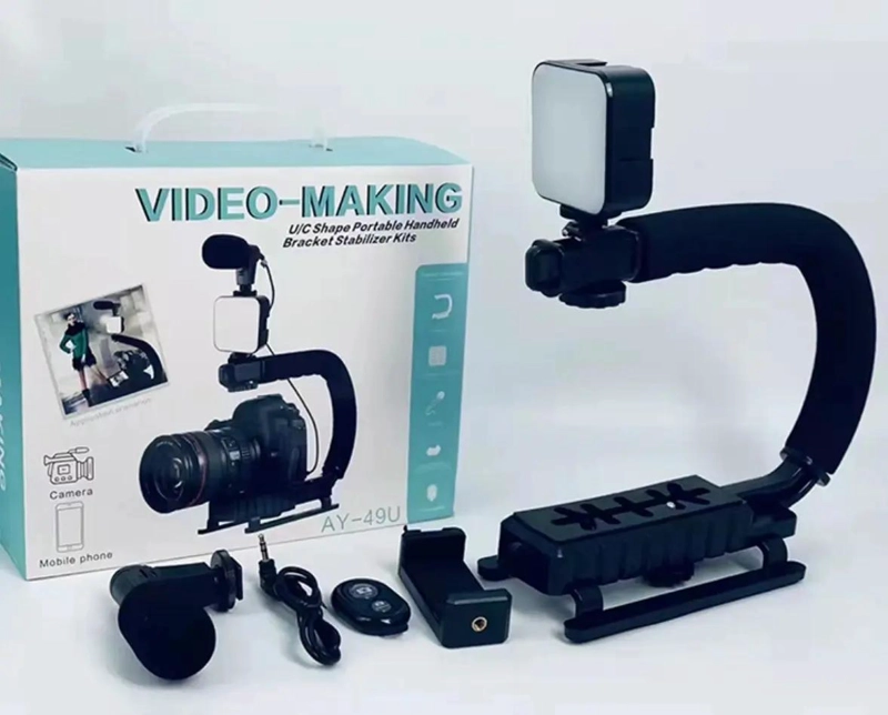 KIT ESTABILIZADOR PORTATIL CON LUZ LED Y MICROFONO PARA GRABACION - 1