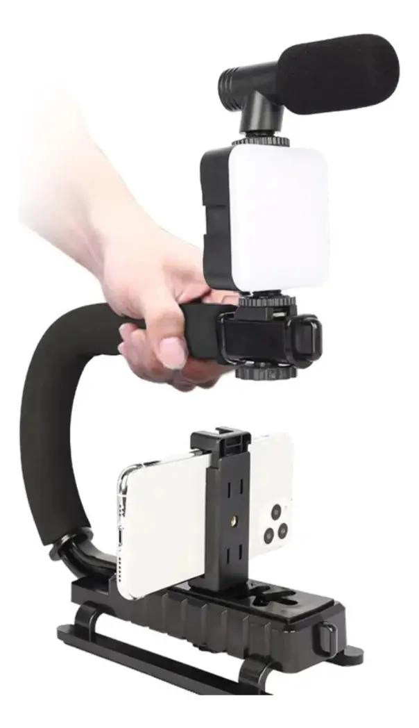 KIT ESTABILIZADOR PORTATIL CON LUZ LED Y MICROFONO PARA GRABACION - 4