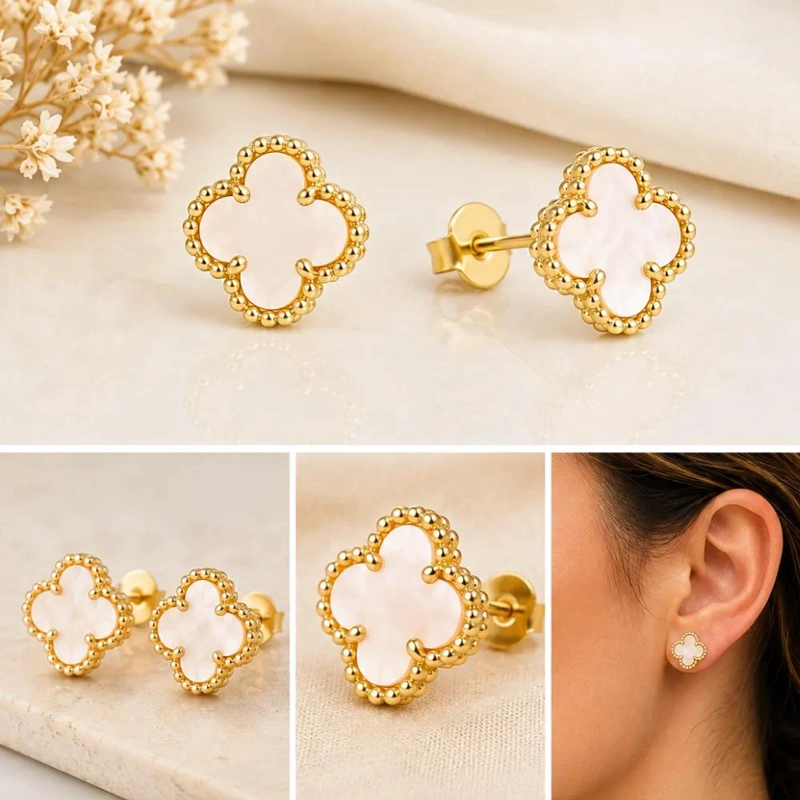 AROS TRE BOL DE NACAR CON BAÑO DE ORO 18K ELEGANTES - 4