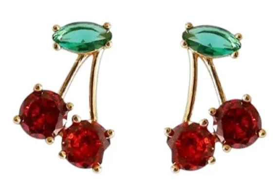 AROS ELEGANTES EN FORMA DE CEREZAS CON CIRCONES EN BAÑO DE ORO - 1