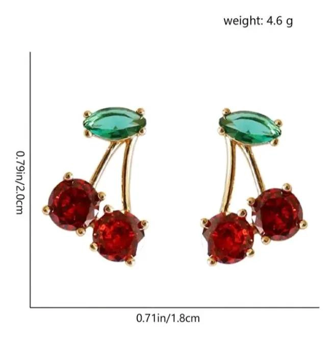 AROS ELEGANTES EN FORMA DE CEREZAS CON CIRCONES EN BAÑO DE ORO - 6