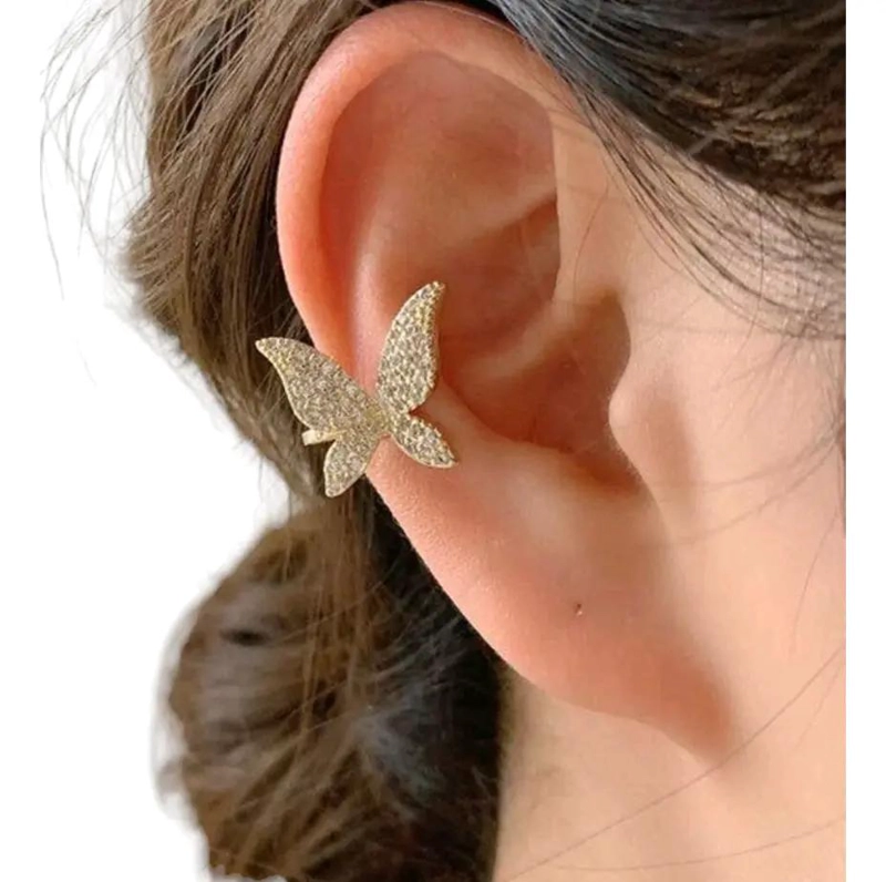 EARCUFF MARIPOSA EN ACERO CON BAÑO DE ORO 18K - 1