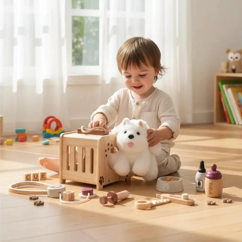 SET DE JUEGO VETERINARIO PERRITO DE MADERA PARA NIÑOS - 1