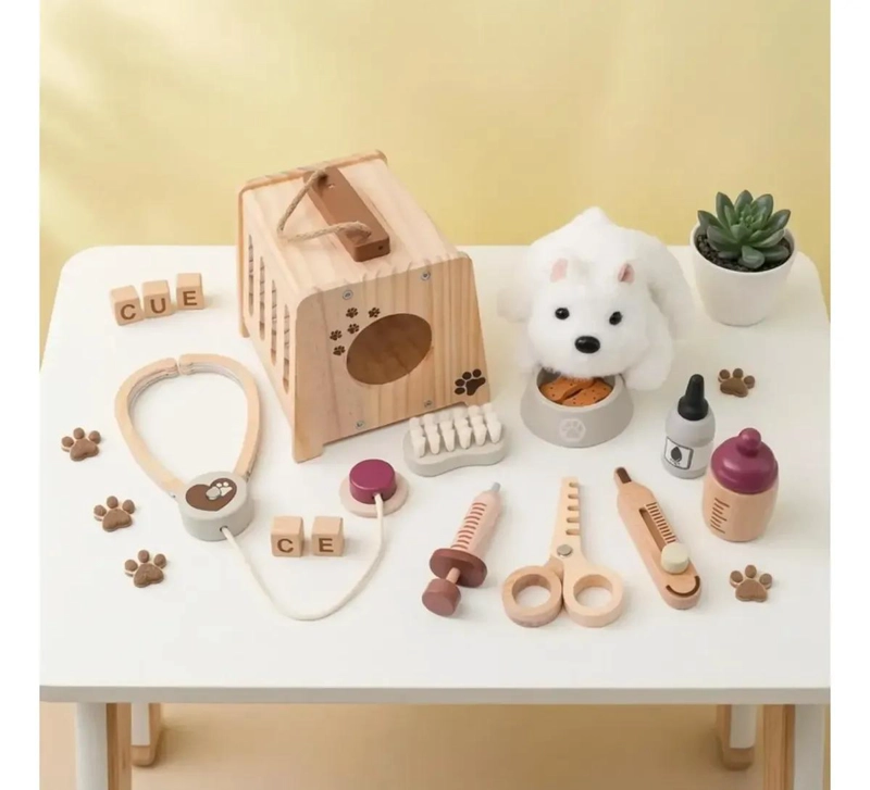 SET DE JUEGO VETERINARIO PERRITO DE MADERA PARA NIÑOS - 2