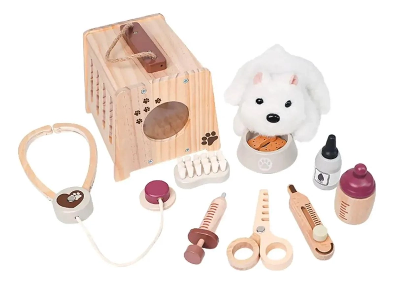 SET DE JUEGO VETERINARIO PERRITO DE MADERA PARA NIÑOS - 3