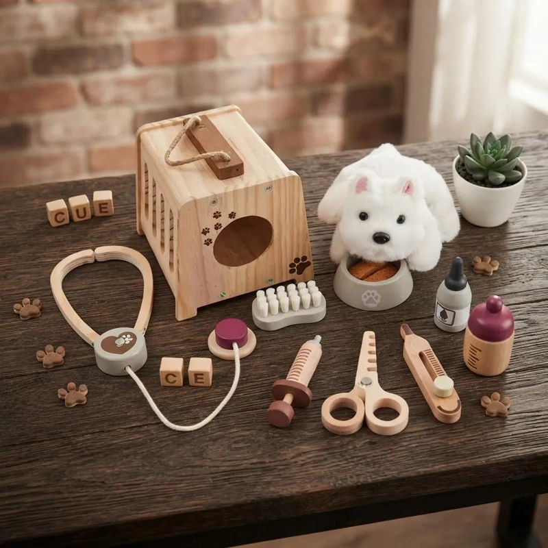 SET DE JUEGO VETERINARIO PERRITO DE MADERA PARA NIÑOS - 6