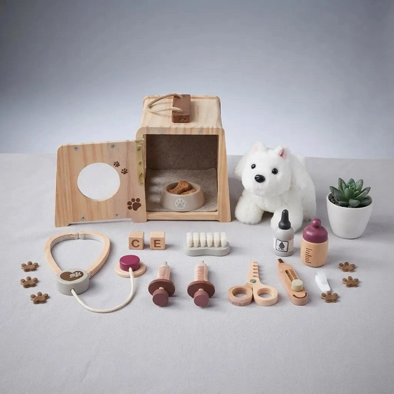 SET DE JUEGO VETERINARIO PERRITO DE MADERA PARA NIÑOS - 7