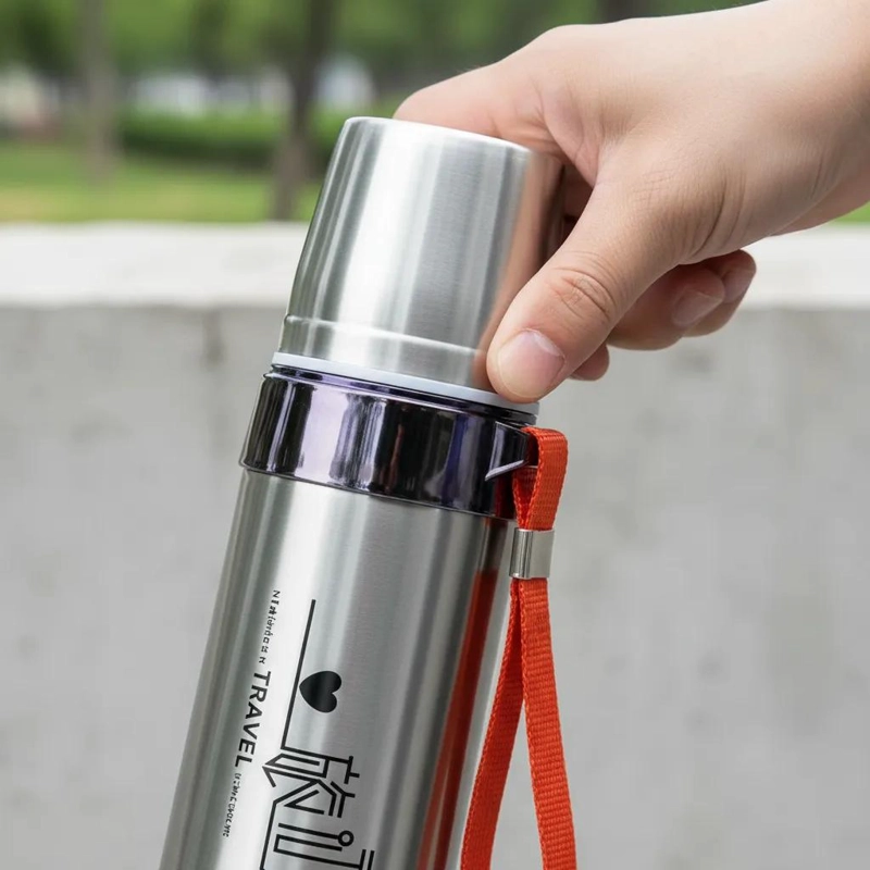 TERMO DE ACERO INOXIDABLE 750 ML CON TAPA Y CORREA - 4