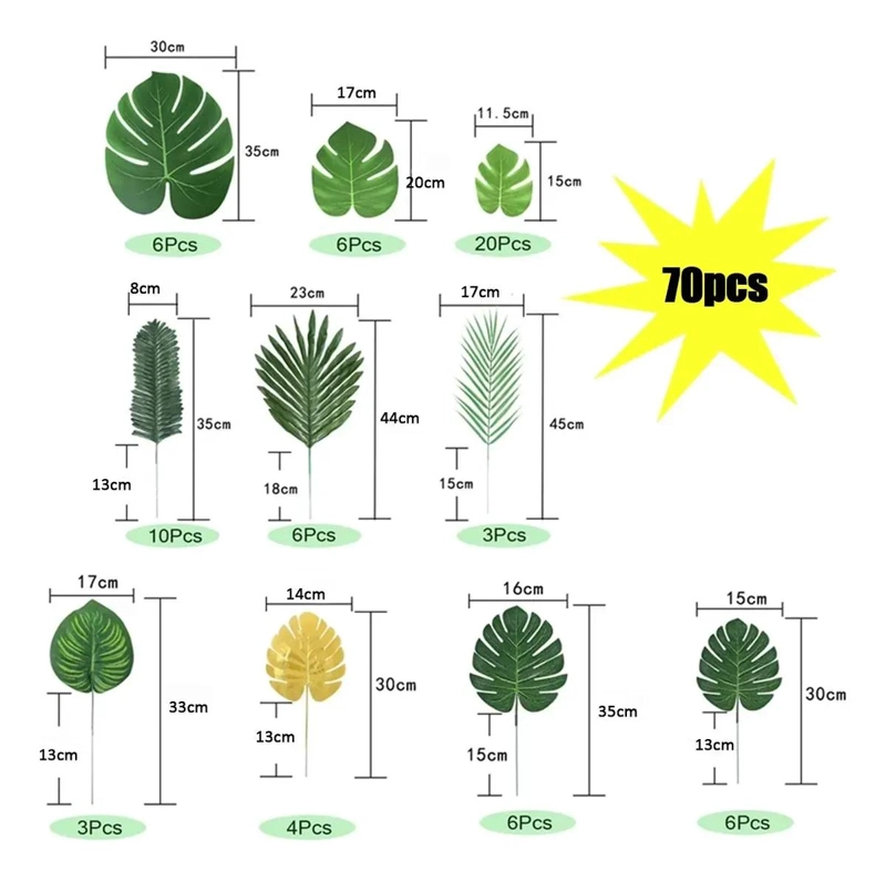 SET DE 70 HOJAS ARTIFICIALES MONSTERA PARA DECORACION TROPICAL - 2