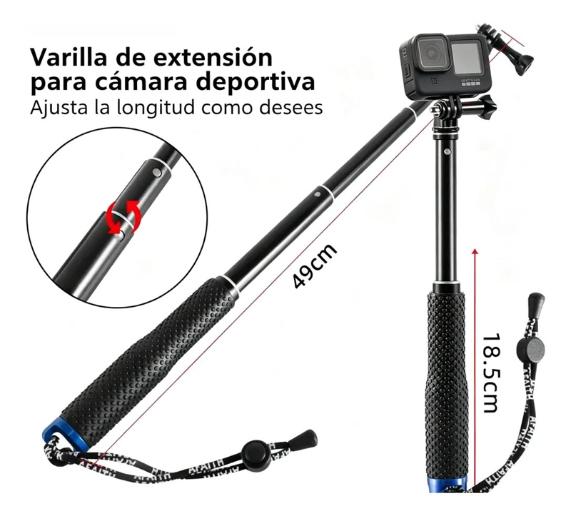 BASTON SELFIE SUMERGIBLE CON EXTENSION PARA CAMARAS DE ACCION - 6