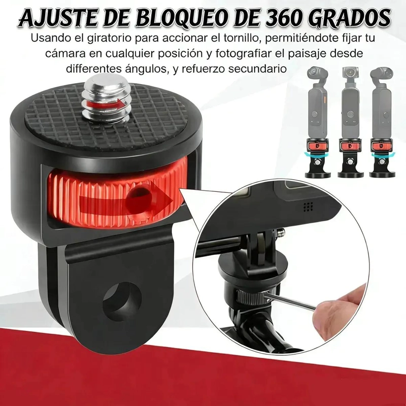 ADAPTADOR GIRATORIO 1/4 PARA CAMARAS DEPORTIVAS Y TRIPODES - 5