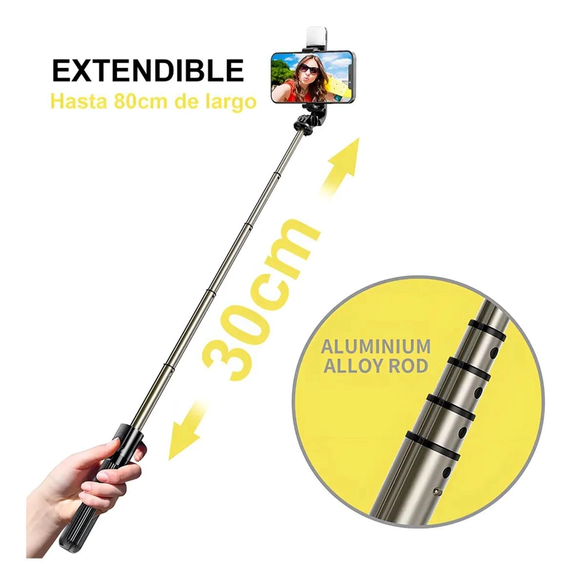 PALO PARA SELFIES CON LUZ LED Y TRIPODE AJUSTABLE - 5