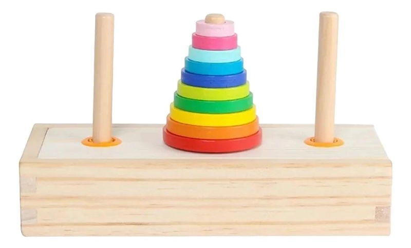 TORRE HANOI MONTESSORI DE MADERA MULTICOLOR PARA NIÑOS - 1