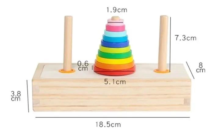 TORRE HANOI MONTESSORI DE MADERA MULTICOLOR PARA NIÑOS - 2