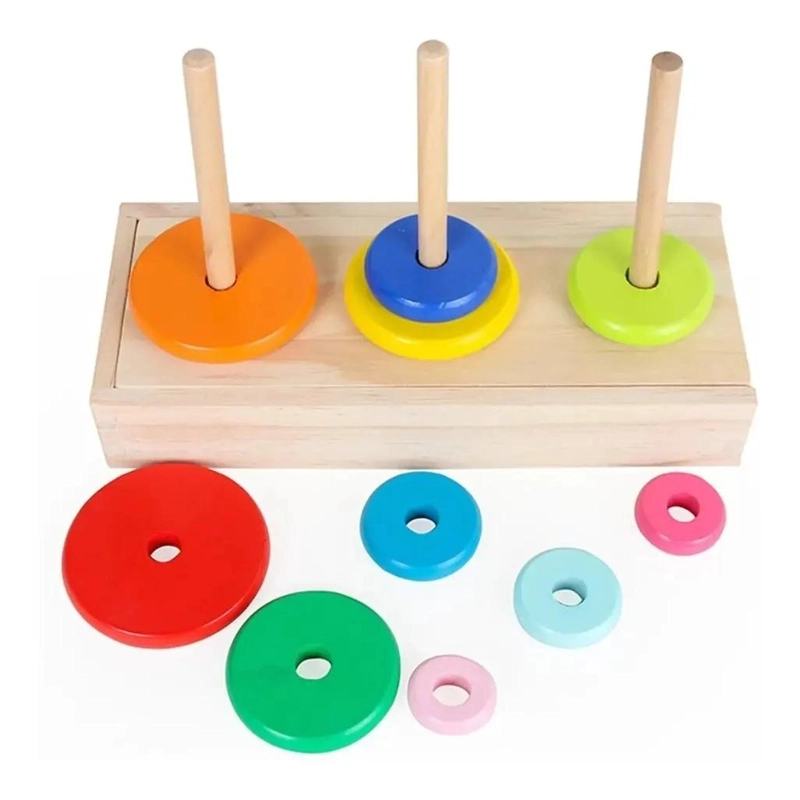 TORRE HANOI MONTESSORI DE MADERA MULTICOLOR PARA NIÑOS - 3