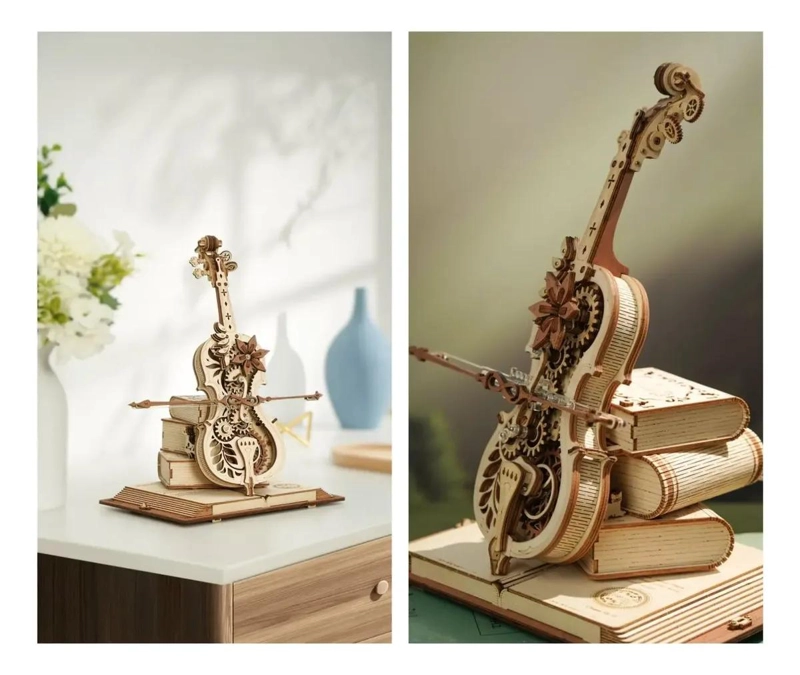 PUZZLE 3D DE MADERA VIOLONCHELO MUSICAL CON ENGRANAJES - 5