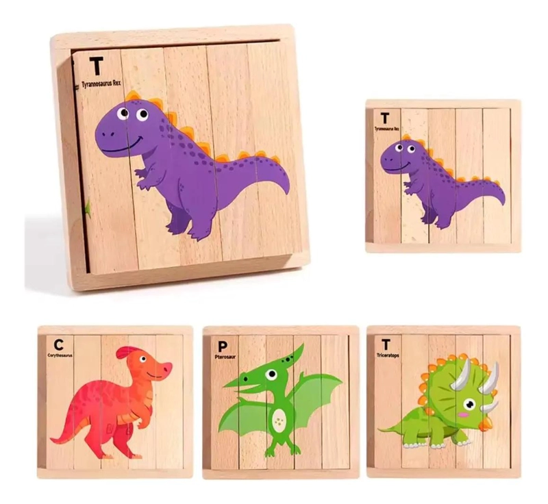 PUZZLE DE MADERA 4 EN 1 CON DINOSAURIOS PARA NIÑOS - 2