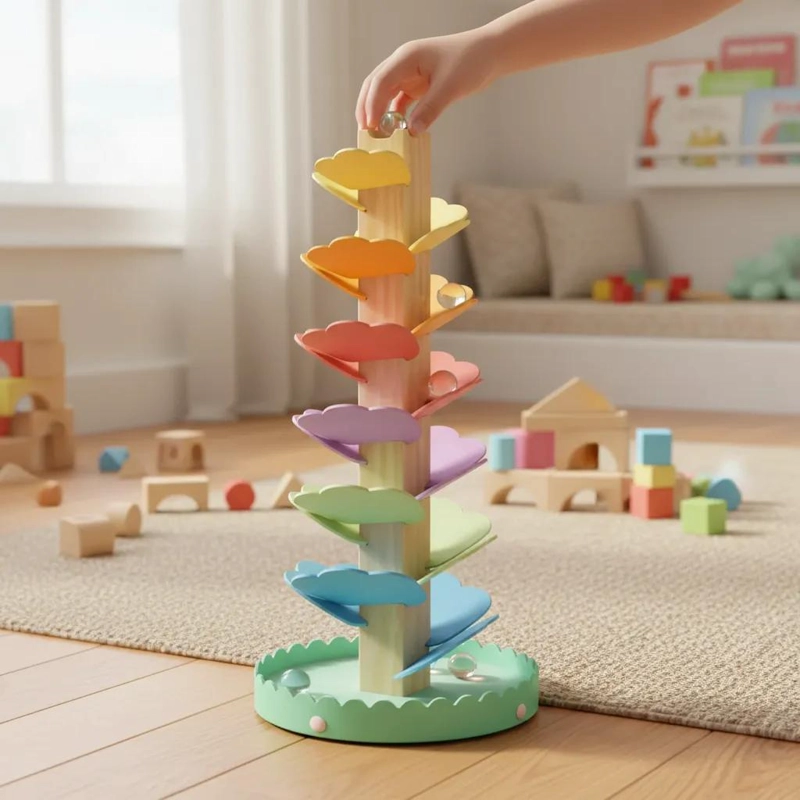 JUEGO DIDACTICO ARBOL DE RECORRIDO DE BOLAS EN MADERA - 1