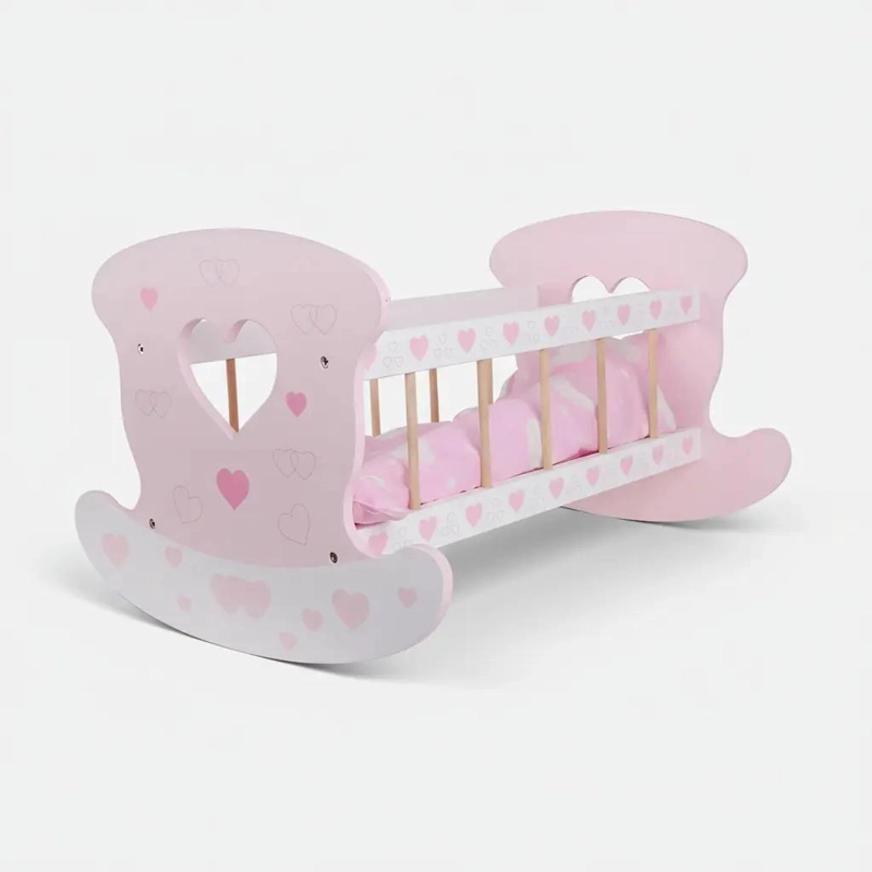 CUNA DE JUGUETE PARA MUÑECAS DE MADERA ROSA 50X35X29CM - 7