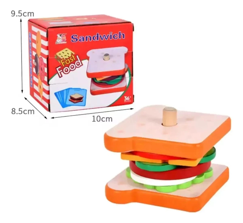 JUEGO DIDACTICO DE MADERA PARA ARMAR HAMBURGUESAS Y SANDWICHES - 3