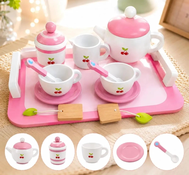 JUEGO DE TE  INFANTIL DE MADERA 11 PIEZAS CON BANDEJA - 2