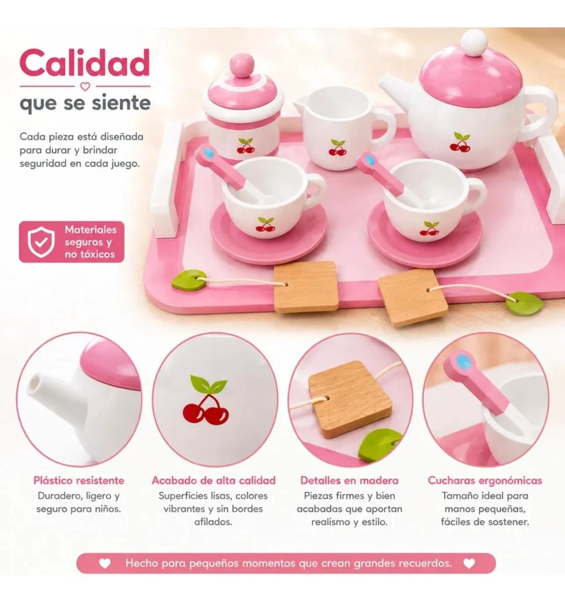 JUEGO DE TE  INFANTIL DE MADERA 11 PIEZAS CON BANDEJA - 5