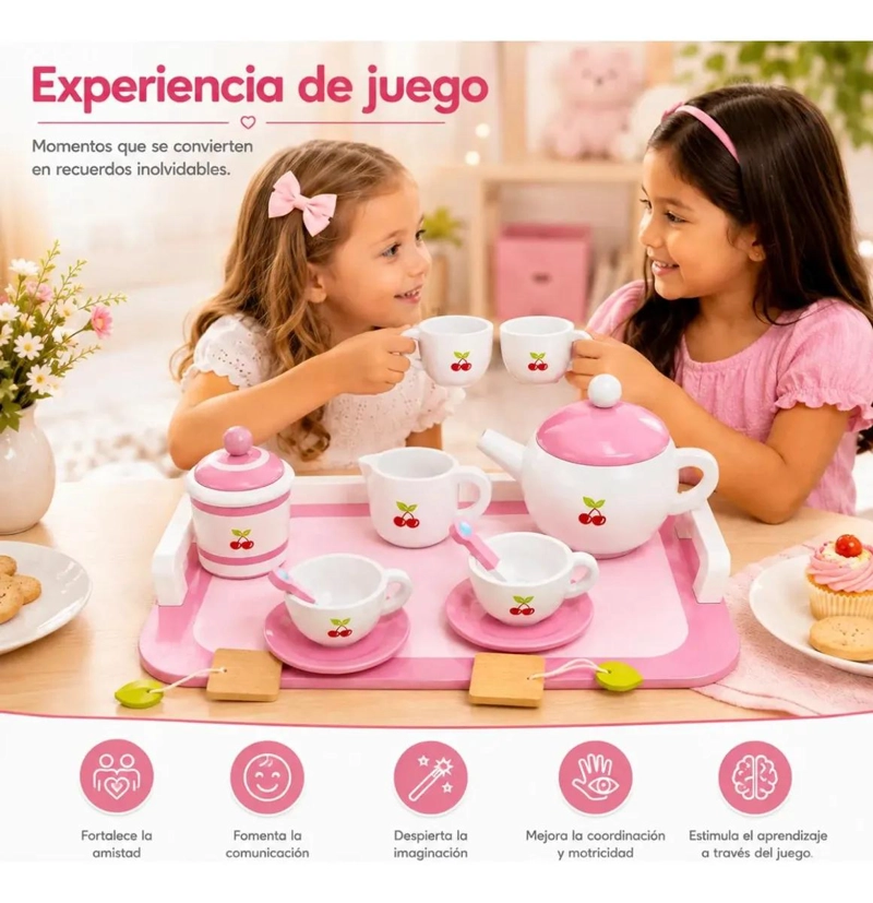 JUEGO DE TE  INFANTIL DE MADERA 11 PIEZAS CON BANDEJA - 6