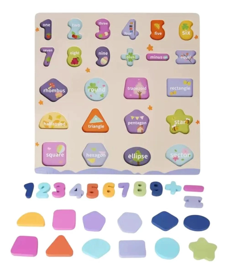 PUZZLE DIDACTICO DE MADERA PARA APRENDER NUMEROS Y FORMAS - 1