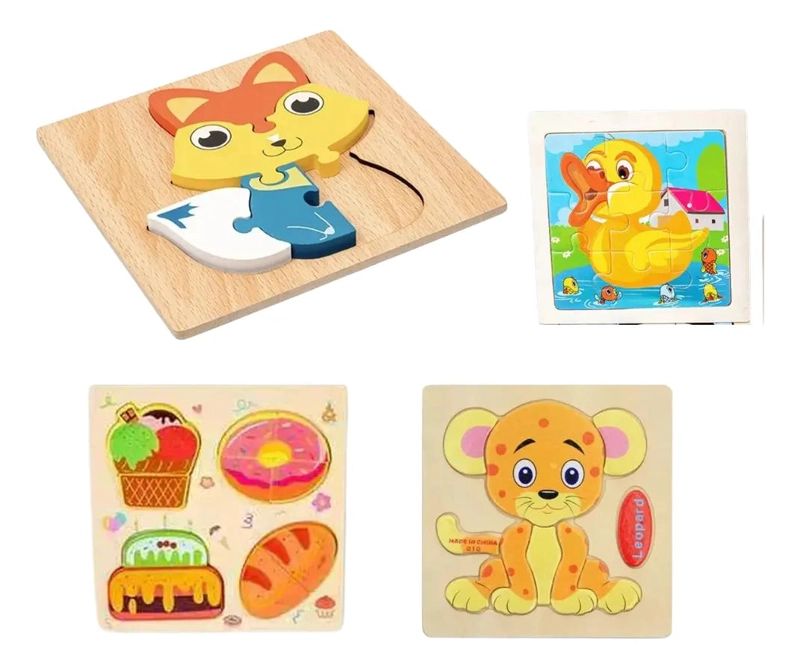 SET DE 4 ROMPECABEZAS DE MADERA PARA NIÑOS Y BEBE S - 1