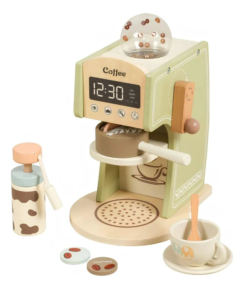 CAFETERA DE JUGUETE DE MADERA CON ACCESORIOS PARA NIÑOS - 1