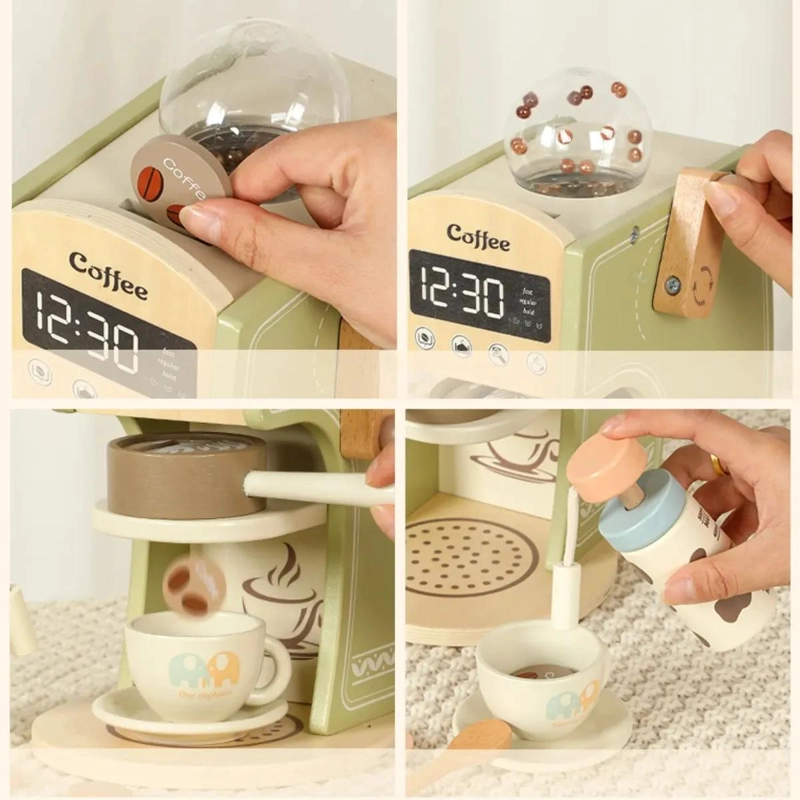 CAFETERA DE JUGUETE DE MADERA CON ACCESORIOS PARA NIÑOS - 4