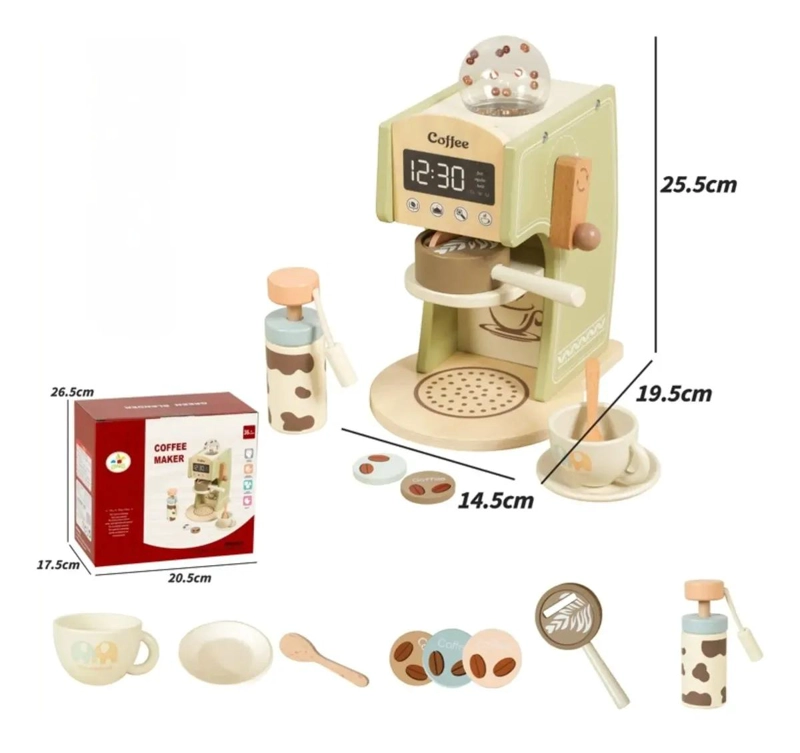 CAFETERA DE JUGUETE DE MADERA CON ACCESORIOS PARA NIÑOS - 5