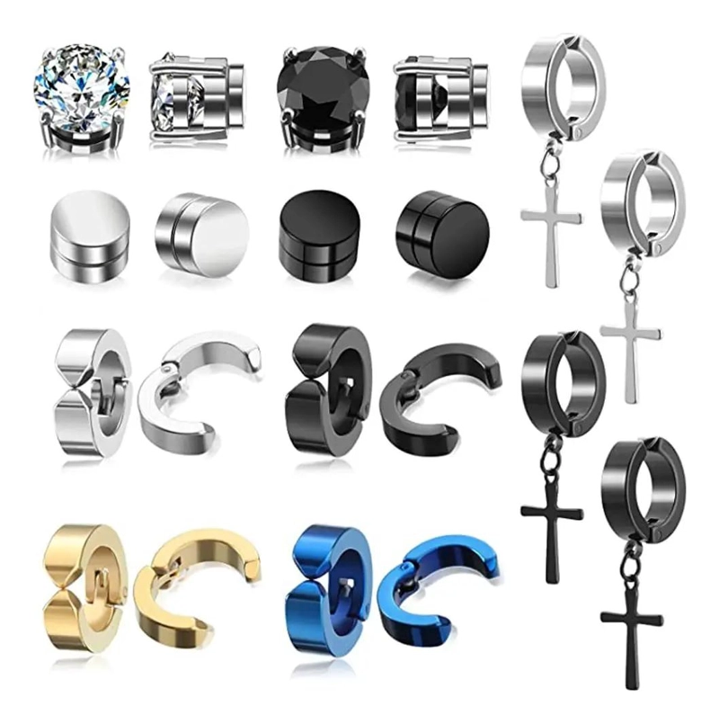 SET DE 10 PARES DE AROS PIERCING FALSOS MAGNE TICOS Y A PRESION - 1