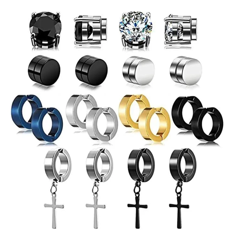 SET DE 10 PARES DE AROS PIERCING FALSOS MAGNE TICOS Y A PRESION - 6