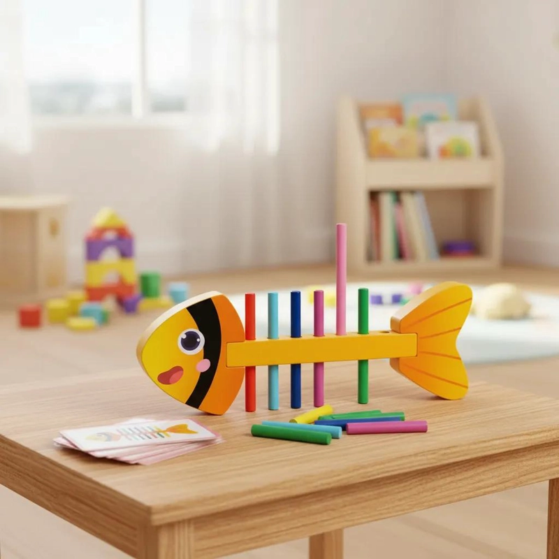 JUGUETE DIDACTICO DE MADERA EN FORMA DE PEZ PARA NIÑOS - 2