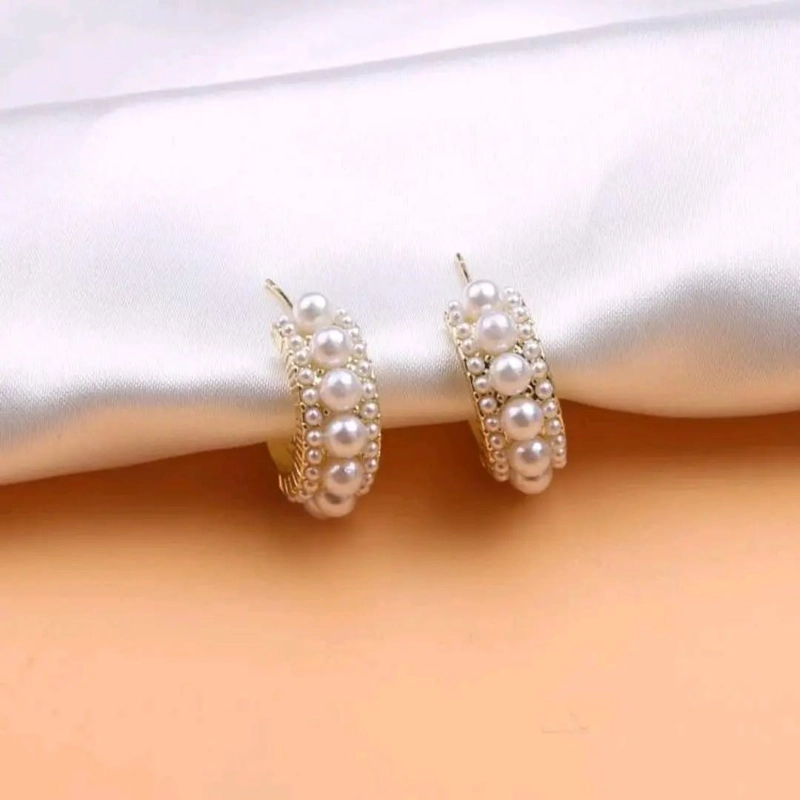 AROS ARGOLLAS CON PERLAS DE ACERO BAÑO DE ORO 18K - 2